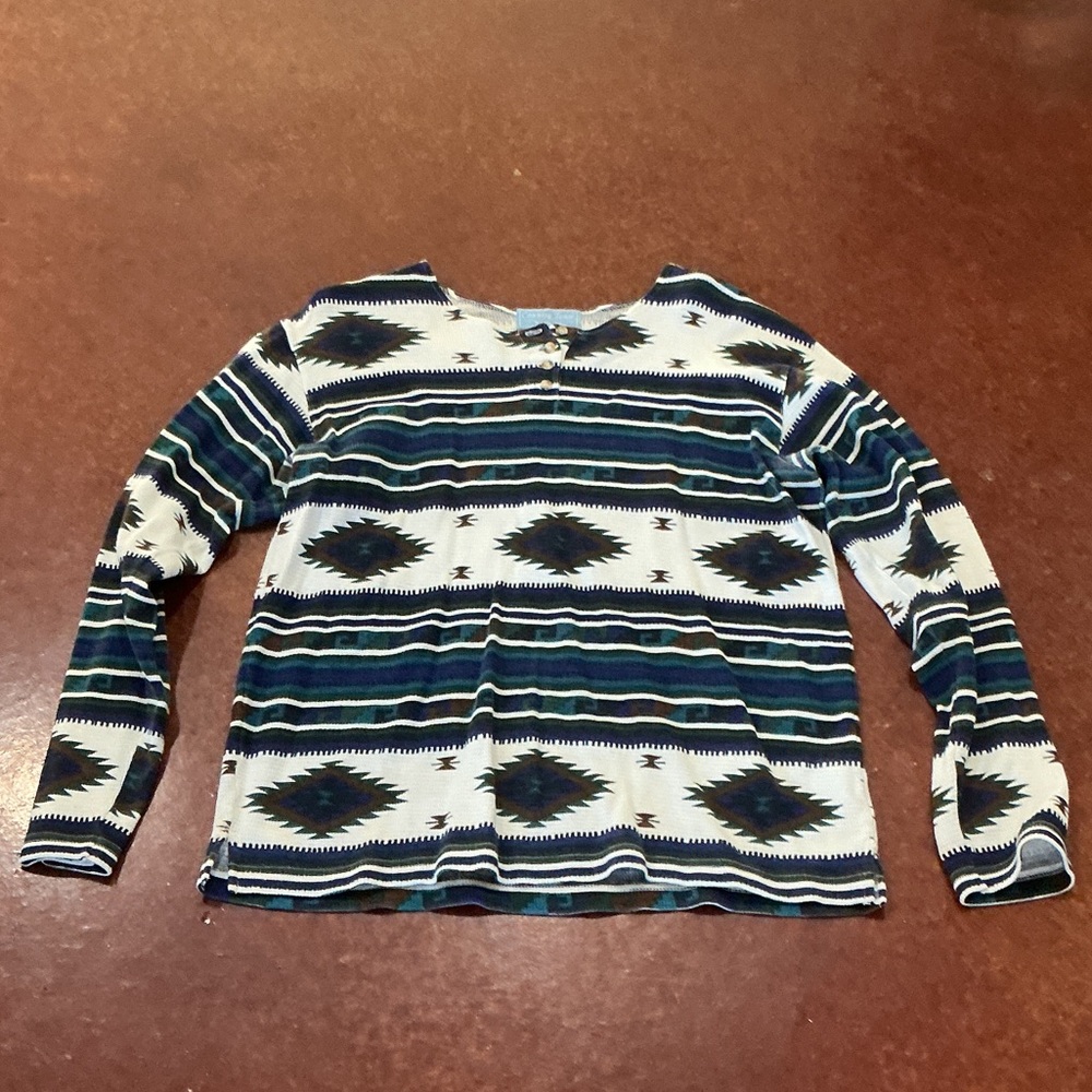 Aztec Pattern Long Sleeve Top - Black, White, Blue